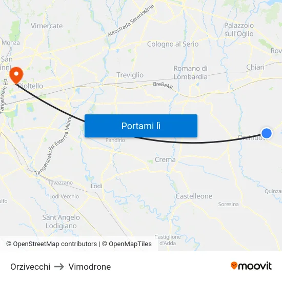 Orzivecchi to Vimodrone map