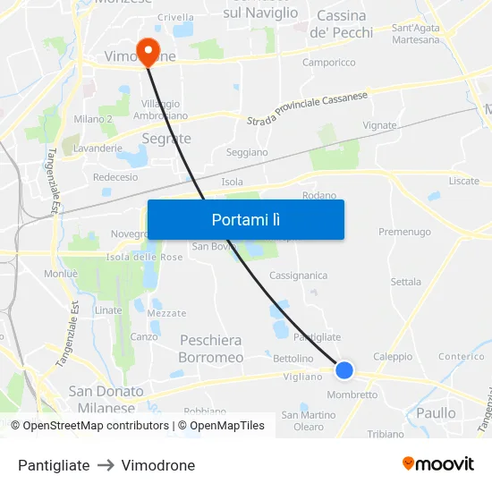Pantigliate to Vimodrone map