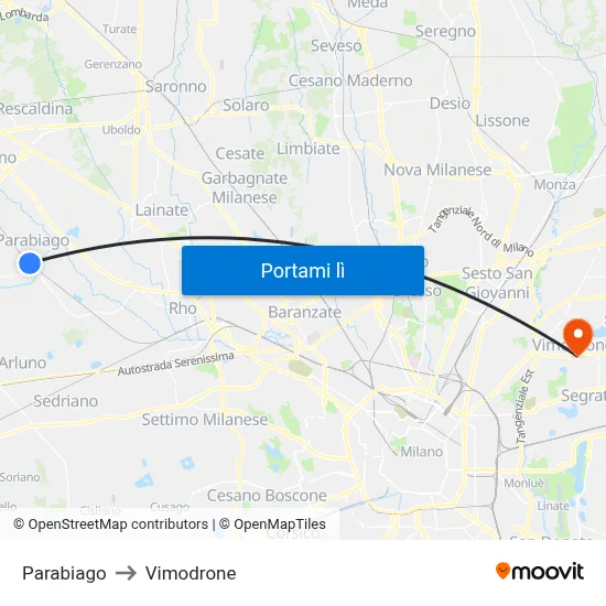 Parabiago to Vimodrone map