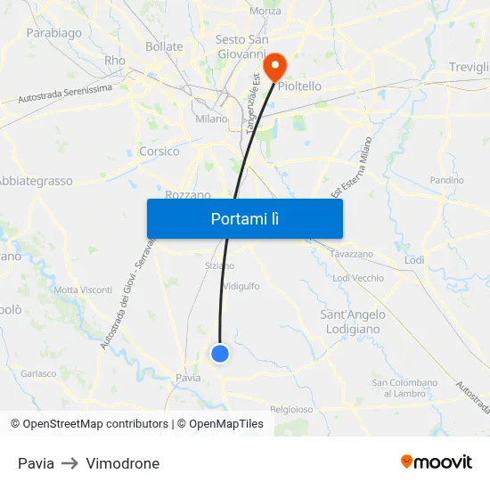 Pavia to Vimodrone map
