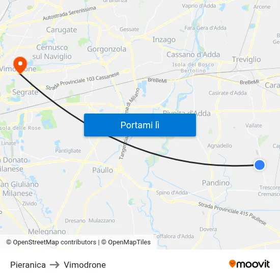 Pieranica to Vimodrone map