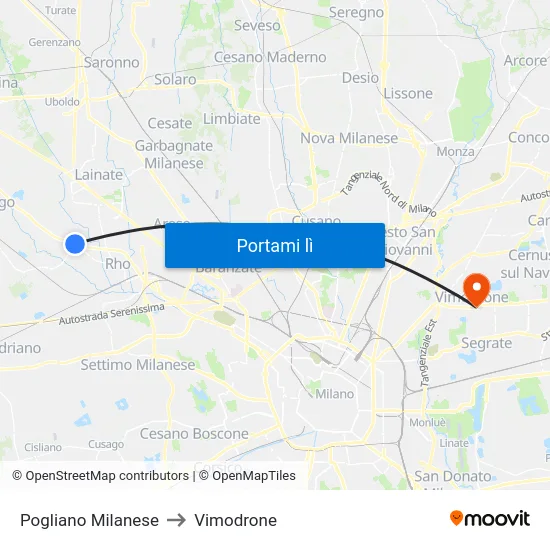 Pogliano Milanese to Vimodrone map