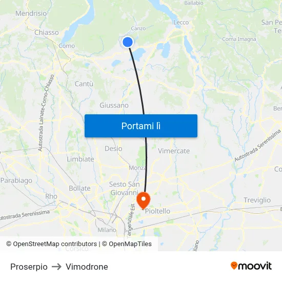 Proserpio to Vimodrone map