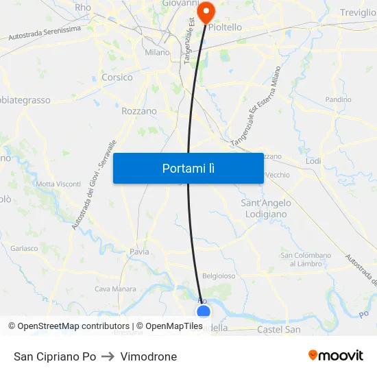 San Cipriano Po to Vimodrone map