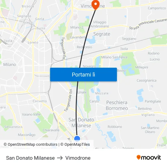San Donato Milanese to Vimodrone map
