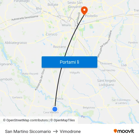San Martino Siccomario to Vimodrone map