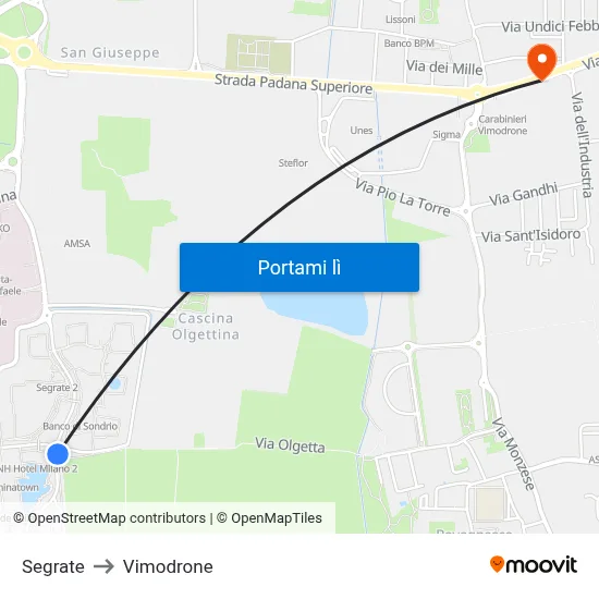 Segrate to Vimodrone map