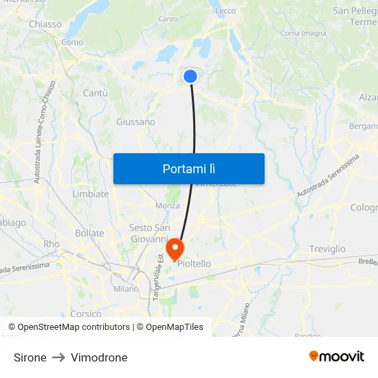 Sirone to Vimodrone map