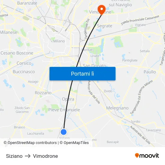 Siziano to Vimodrone map