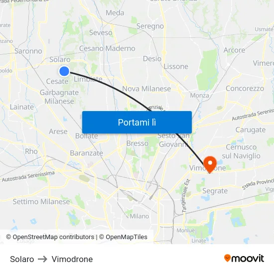 Solaro to Vimodrone map