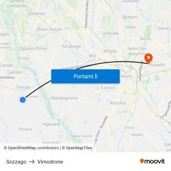 Sozzago to Vimodrone map