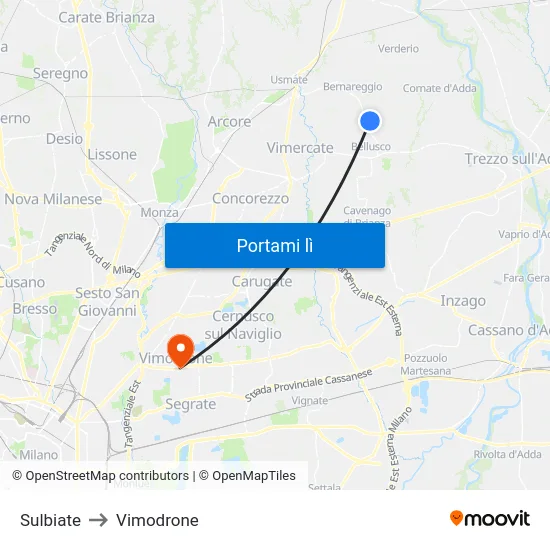 Sulbiate to Vimodrone map
