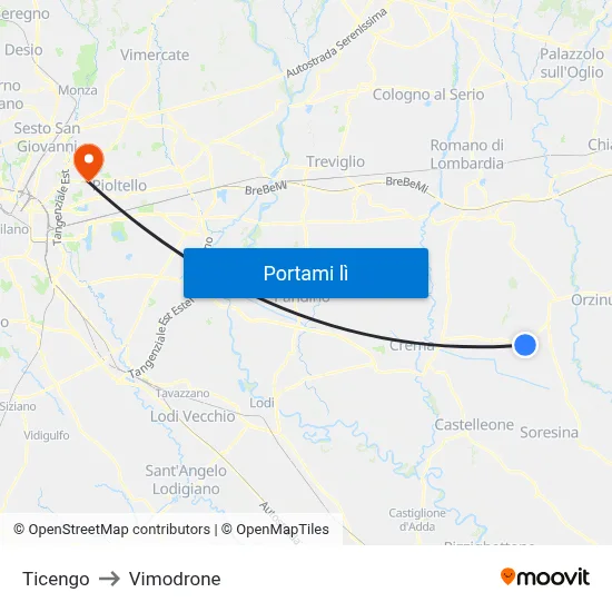 Ticengo to Vimodrone map