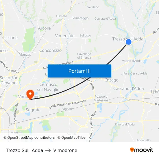 Trezzo Sull' Adda to Vimodrone map