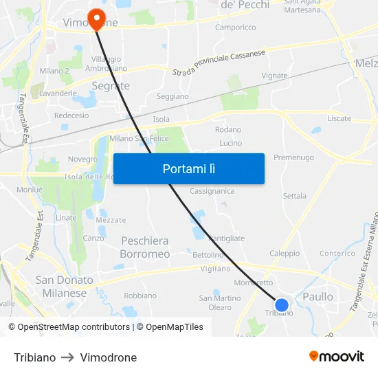 Tribiano to Vimodrone map