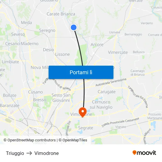 Triuggio to Vimodrone map