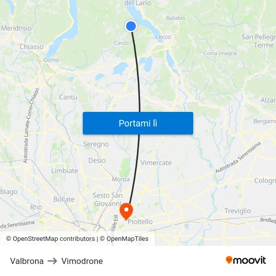 Valbrona to Vimodrone map