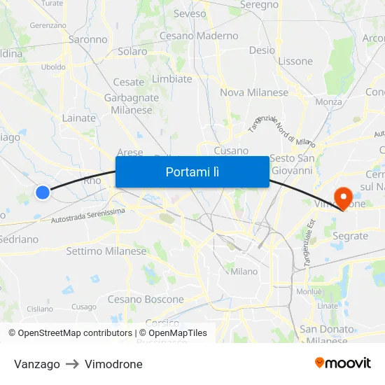 Vanzago to Vimodrone map
