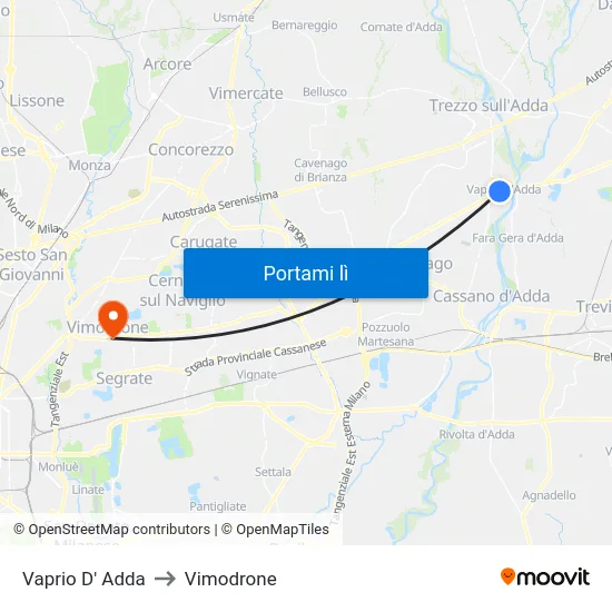 Vaprio D' Adda to Vimodrone map