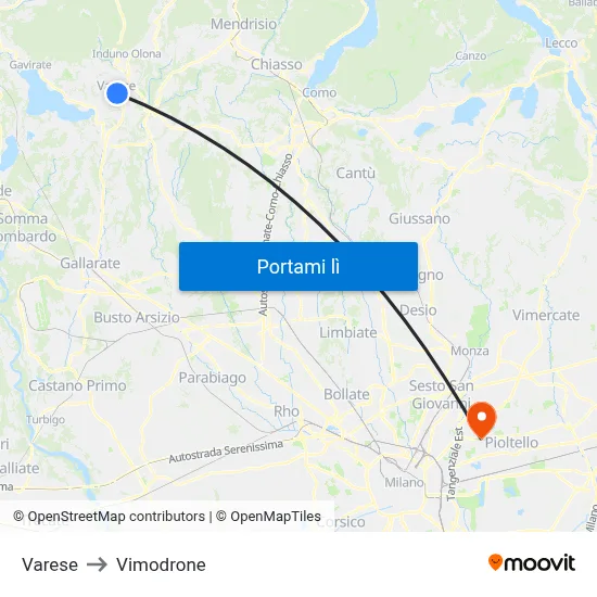 Varese to Vimodrone map