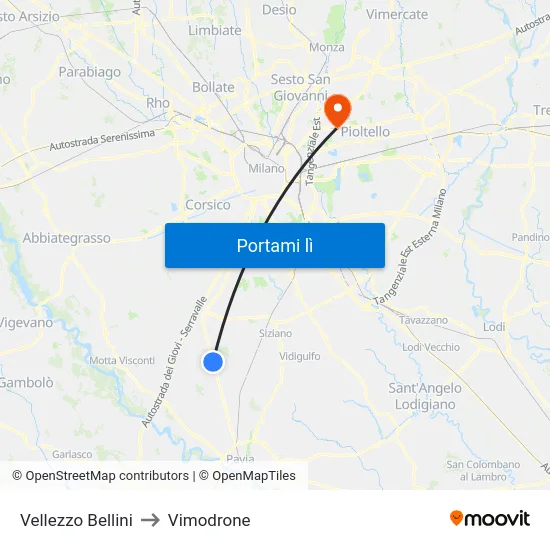 Vellezzo Bellini to Vimodrone map