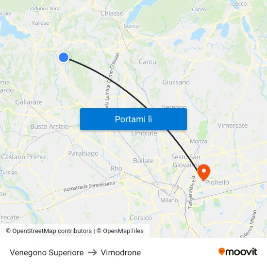 Venegono Superiore to Vimodrone map