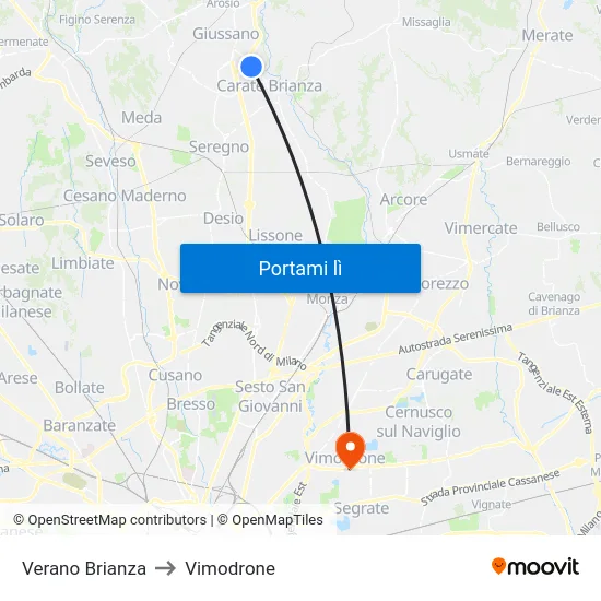 Verano Brianza to Vimodrone map