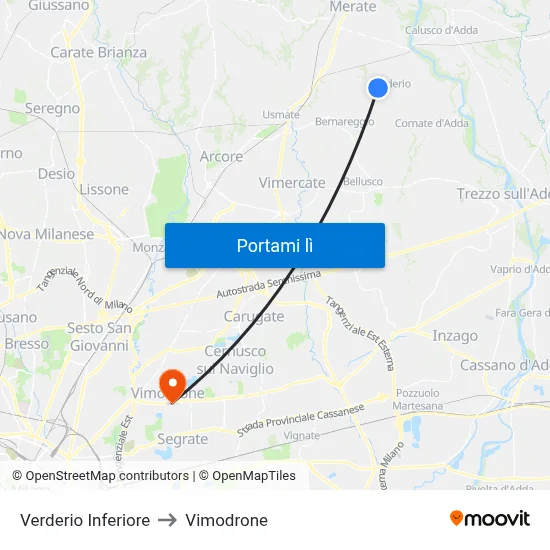 Verderio Inferiore to Vimodrone map
