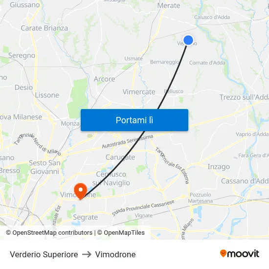 Verderio Superiore to Vimodrone map
