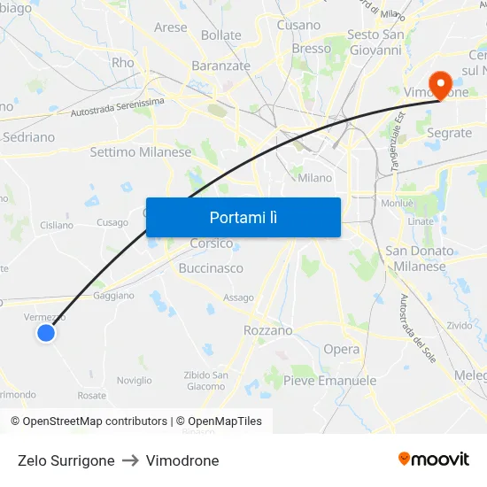 Zelo Surrigone to Vimodrone map