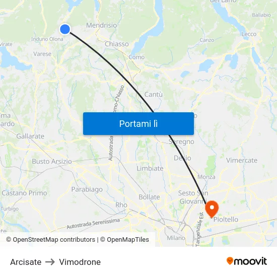 Arcisate to Vimodrone map