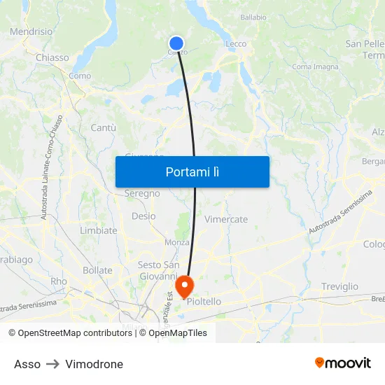 Asso to Vimodrone map