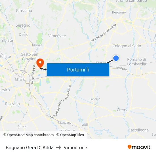 Brignano Gera D' Adda to Vimodrone map