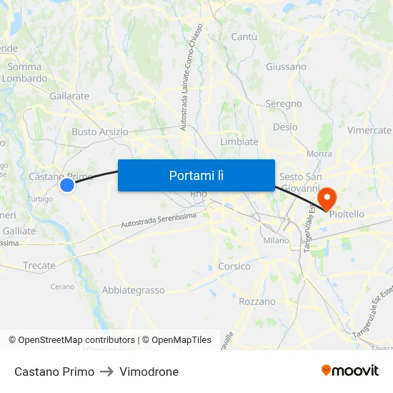 Castano Primo to Vimodrone map