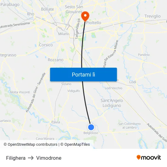 Filighera to Vimodrone map