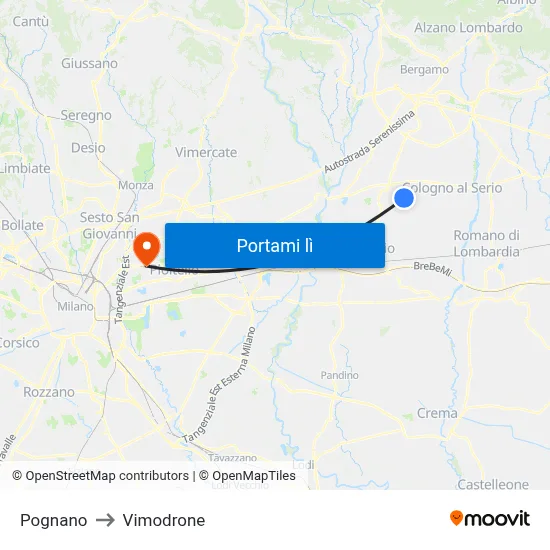 Pognano to Vimodrone map