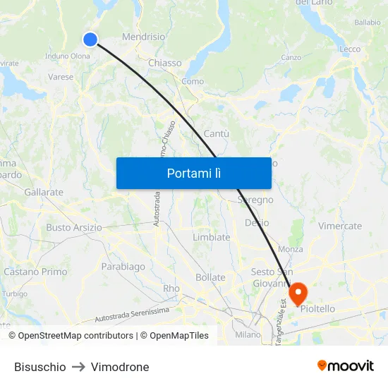 Bisuschio to Vimodrone map