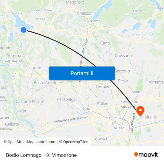 Bodio Lomnago to Vimodrone map
