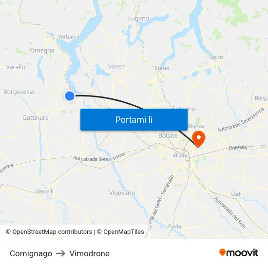 Comignago to Vimodrone map