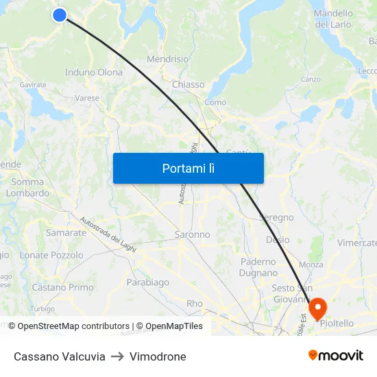 Cassano Valcuvia to Vimodrone map