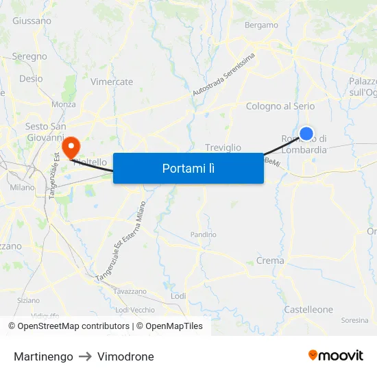 Martinengo to Vimodrone map