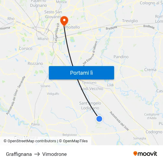 Graffignana to Vimodrone map
