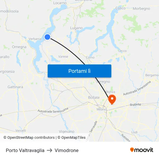 Porto Valtravaglia to Vimodrone map