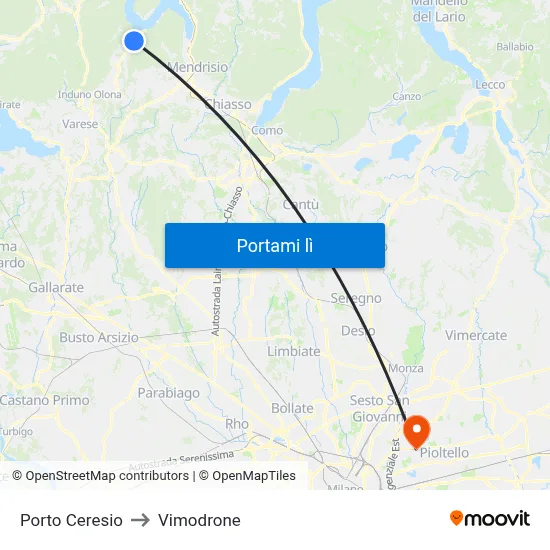 Porto Ceresio to Vimodrone map