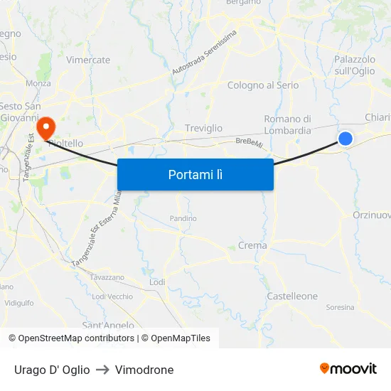 Urago D' Oglio to Vimodrone map