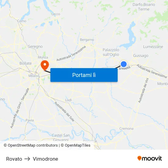 Rovato to Vimodrone map
