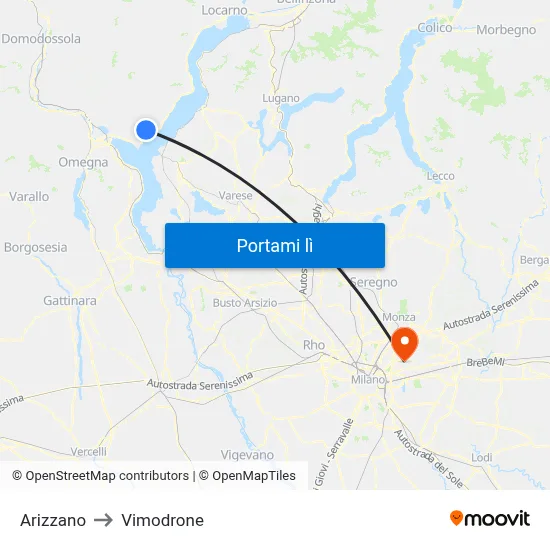 Arizzano to Vimodrone map