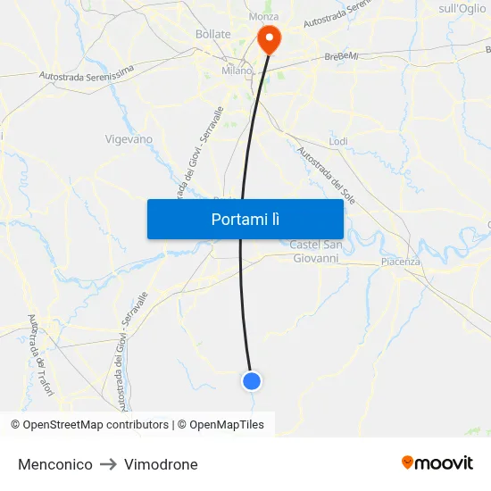 Menconico to Vimodrone map