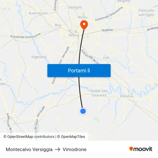Montecalvo Versiggia to Vimodrone map
