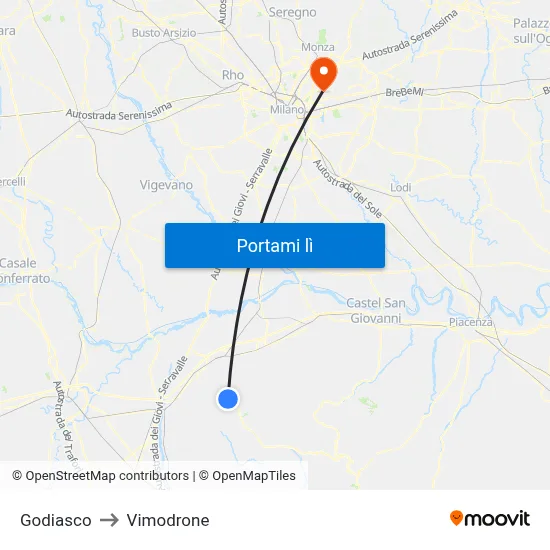 Godiasco to Vimodrone map